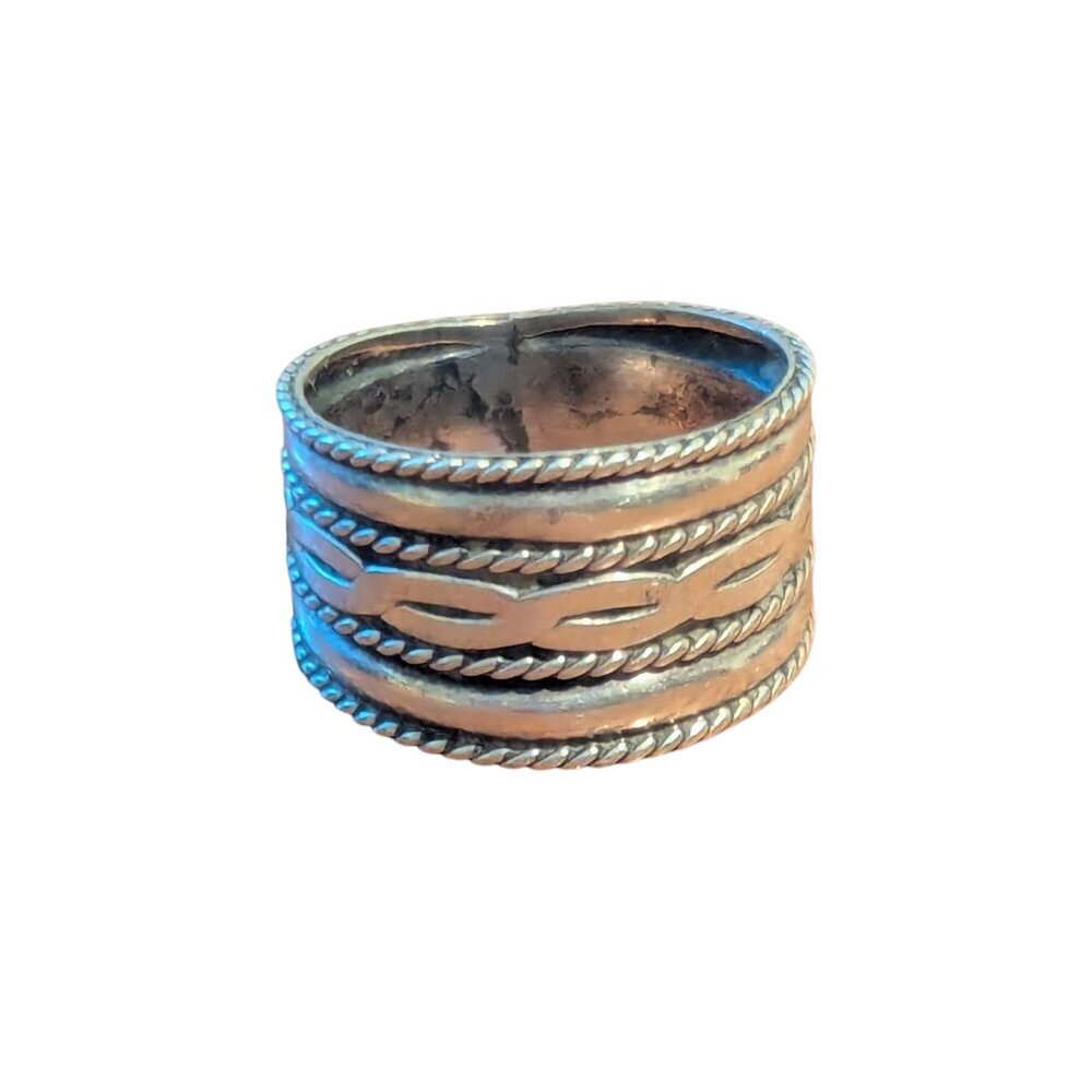 Silver Braid Ring Wicker Weave Rope Wave Estate Wedding‎ Band Tribal Boho